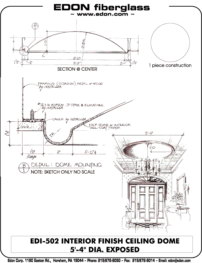 Edon Fiberglass Architectural Ornamental Frp Interior Dome Edi 502