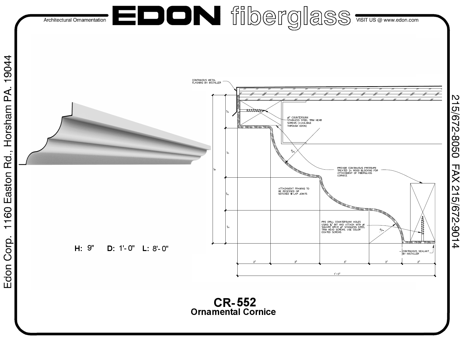 EDON Fiberglass Cornice CR552