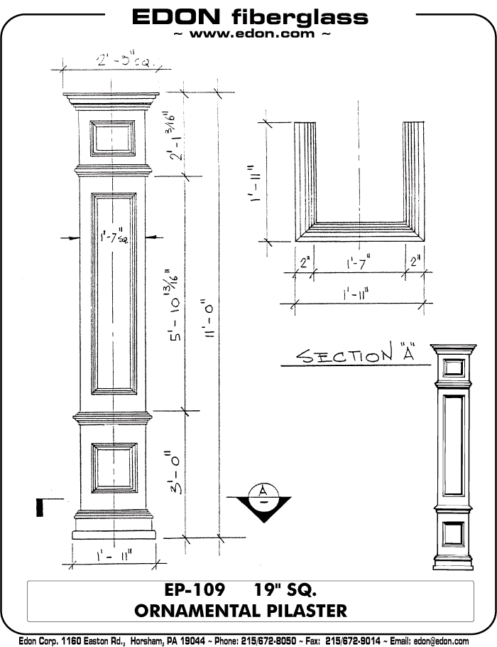 EP109 - Architectural Fiberglass (FRP) Ornamental Pilaster