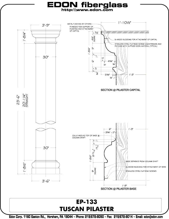 EP133 - Architectural Fiberglass (FRP) Pilaster and Square Column Cover